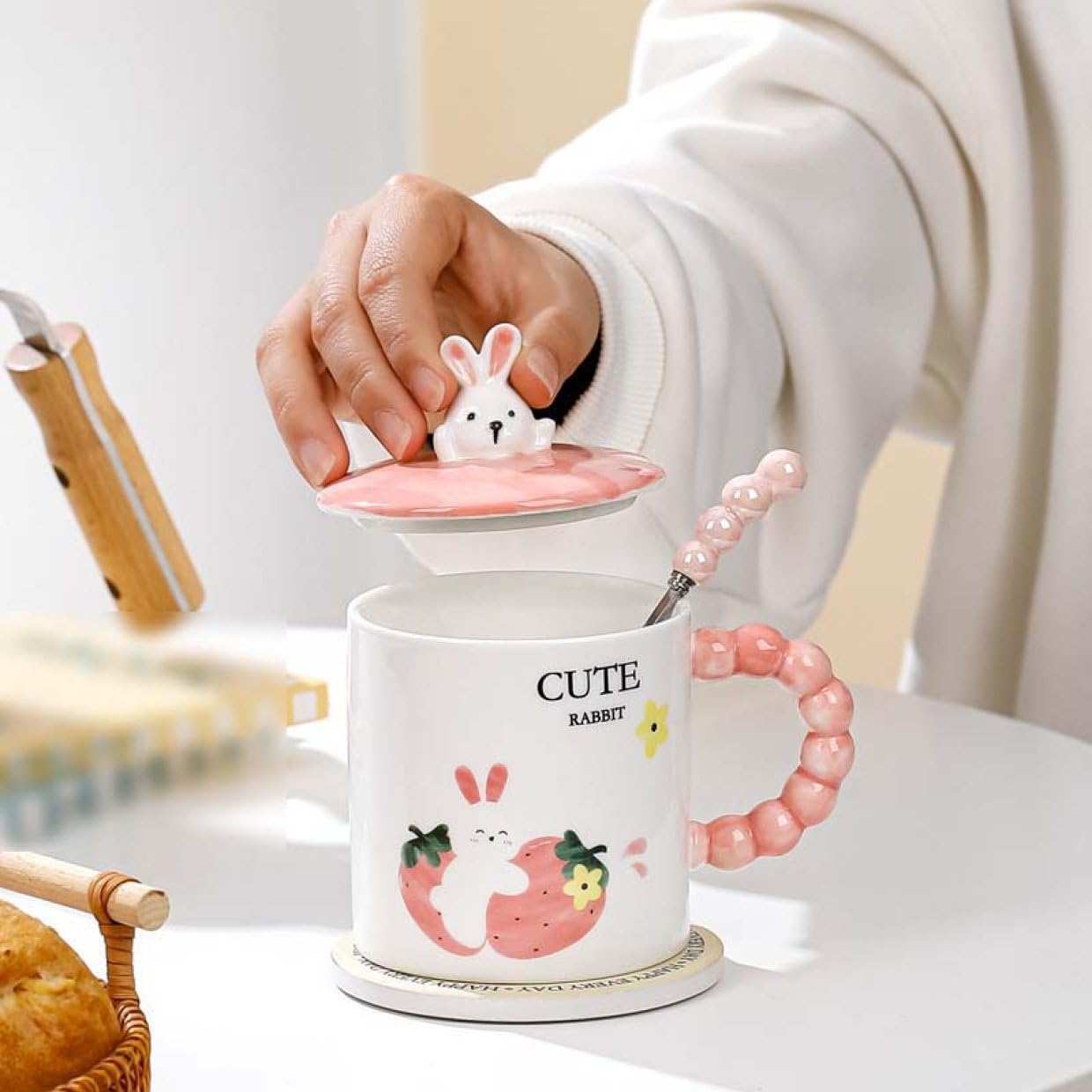 ウサギデザイン マグカップ ギフトセット Amazon.co.jp: [ロトンシハイ] マグカップ 蓋付きウサギ柄 陶器